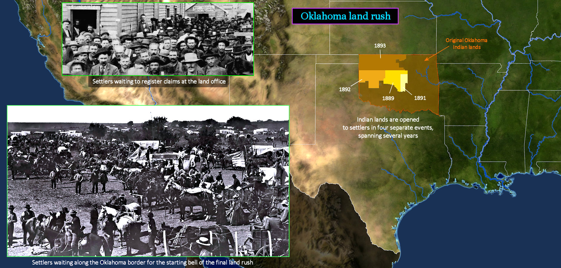 Oklahoma Land Rush, 1890s map